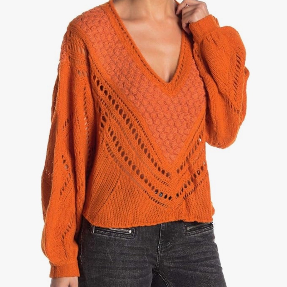 Free People Electric Orange Lily Snowball Sweater